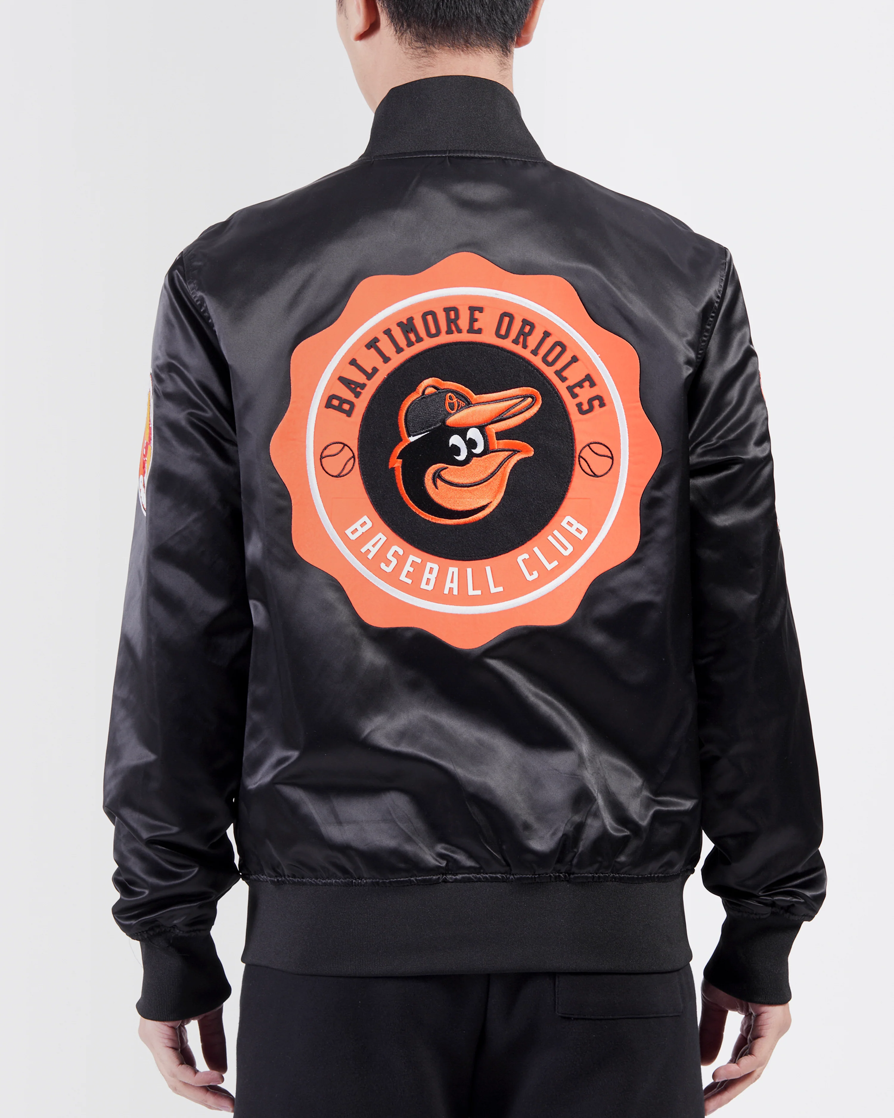 MLB BALTIMORE ORIOLES CREST EMBLEM SATIN JACKET (BLACK) - Image 4
