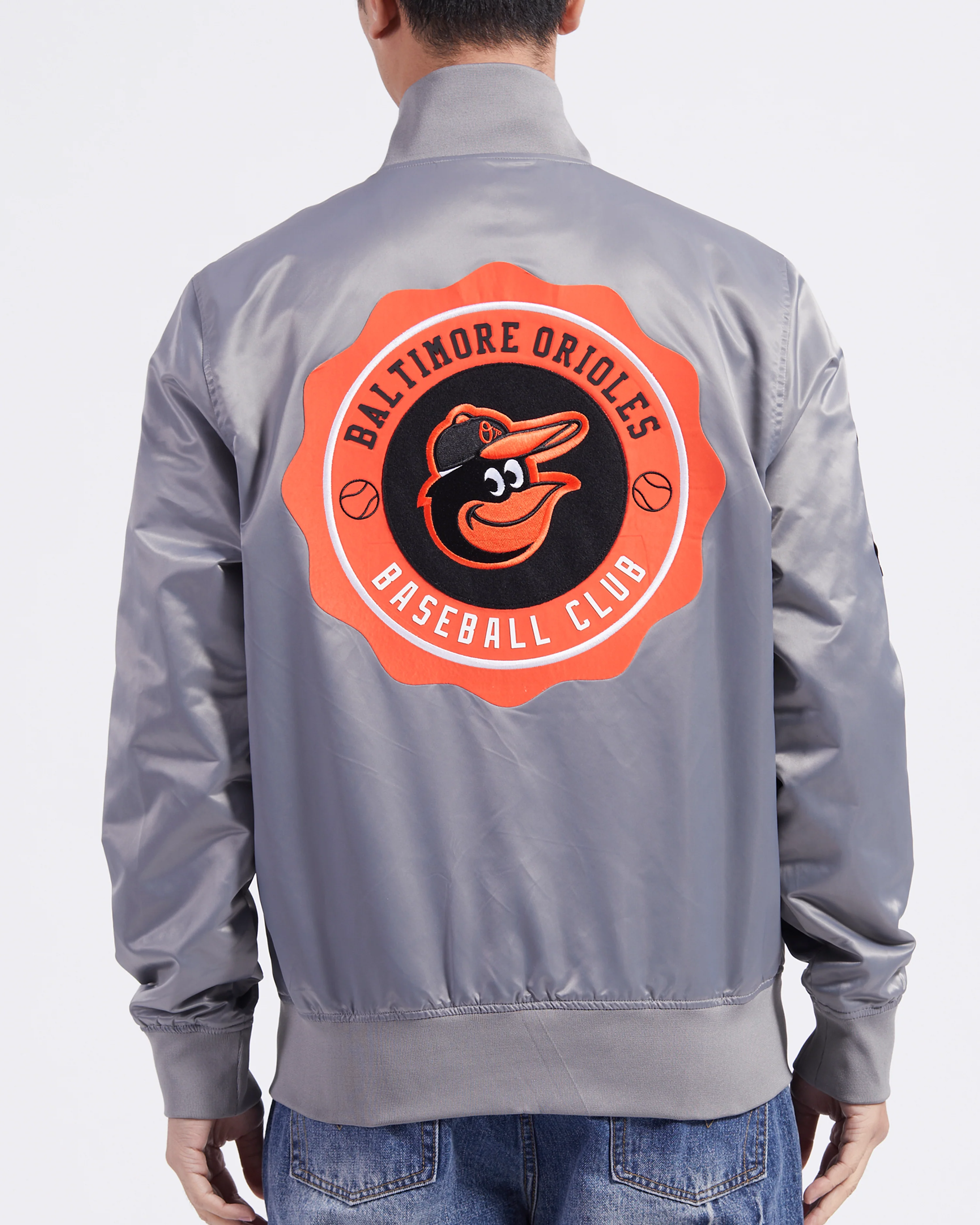 MLB BALTIMORE ORIOLES CREST EMBLEM SATIN JACKET (GRAY) - Image 4