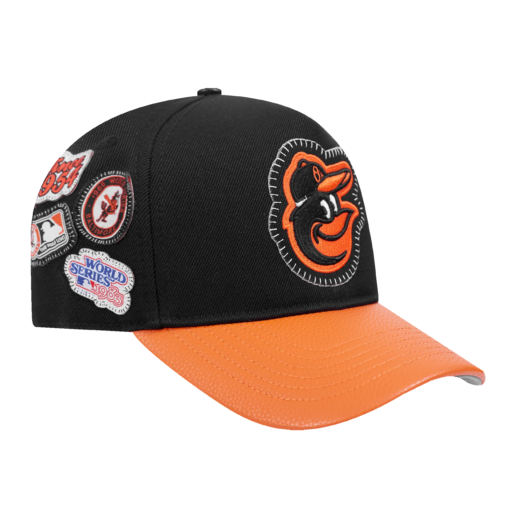 MLB BALTIMORE ORIOLES DIY PICK STITCH LEATHER PINCH FRONT STRAPBACK (BLACK) - Image 5