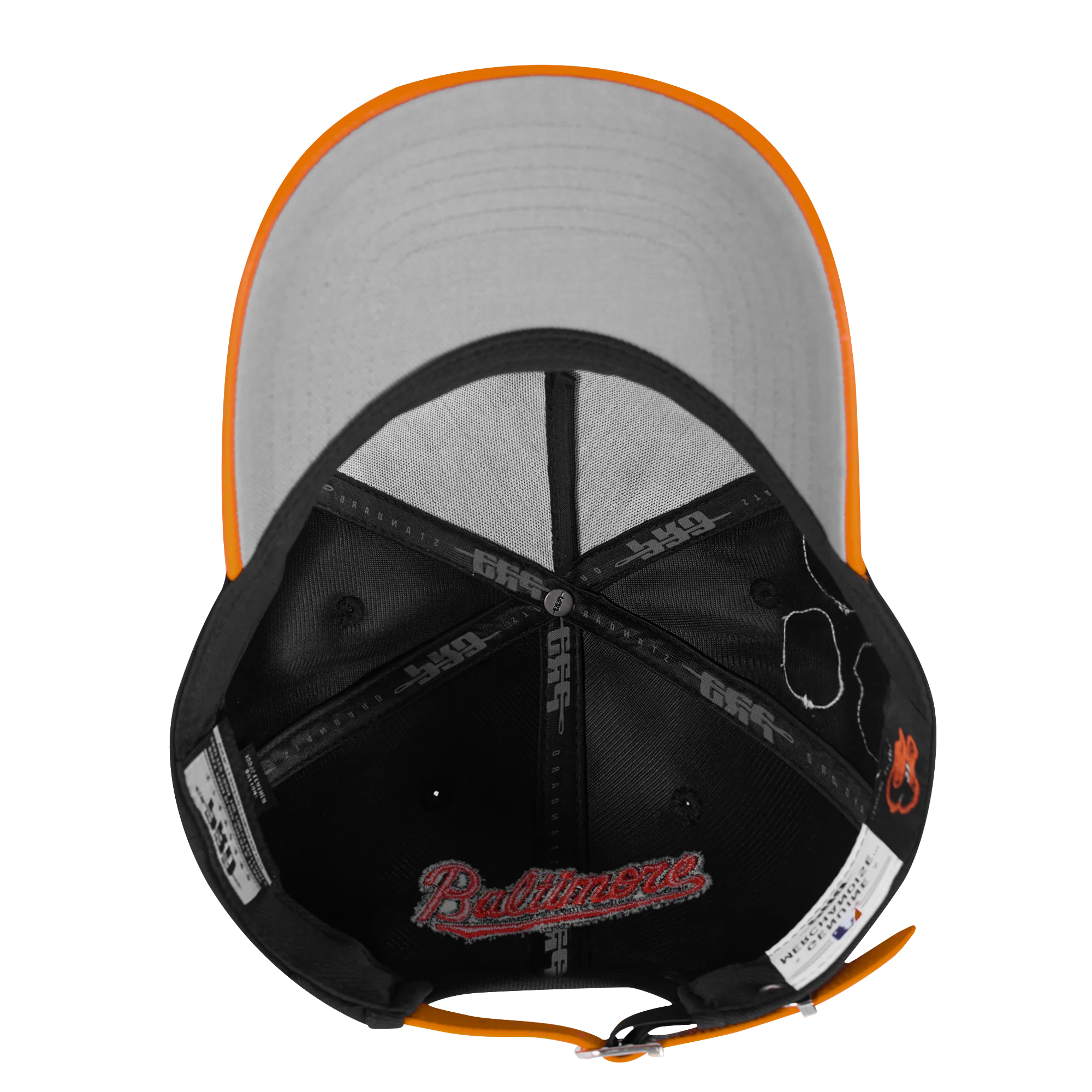 MLB BALTIMORE ORIOLES DIY PICK STITCH LEATHER PINCH FRONT STRAPBACK (BLACK) - Image 6