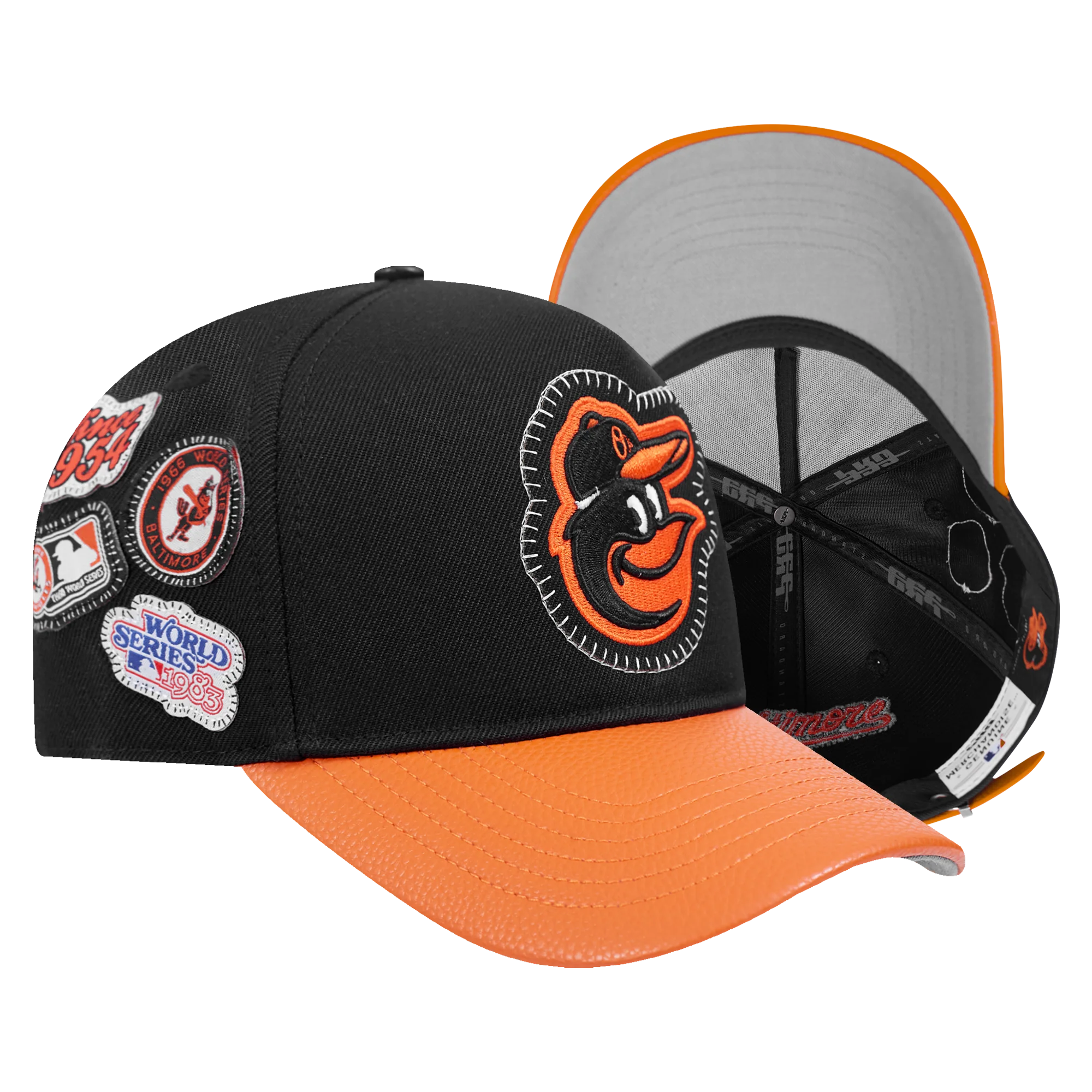 MLB BALTIMORE ORIOLES DIY PICK STITCH LEATHER PINCH FRONT STRAPBACK (BLACK) - Image 7