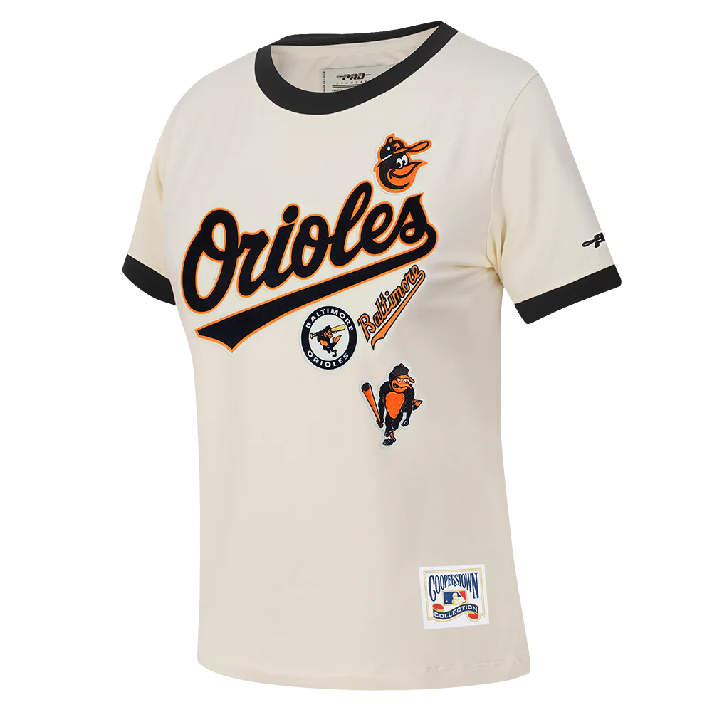 MLB BALTIMORE ORIOLES RETRO CASCADE WOMEN'S RINGER TEE (EGGSHELL/ BLACK) - Image 2