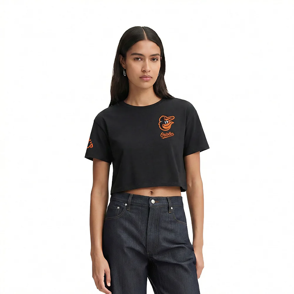 MLB BALTIMORE ORIOLES CLASSIC CHENILLE WOMEN'S SJ BOXY TOP (BLACK)