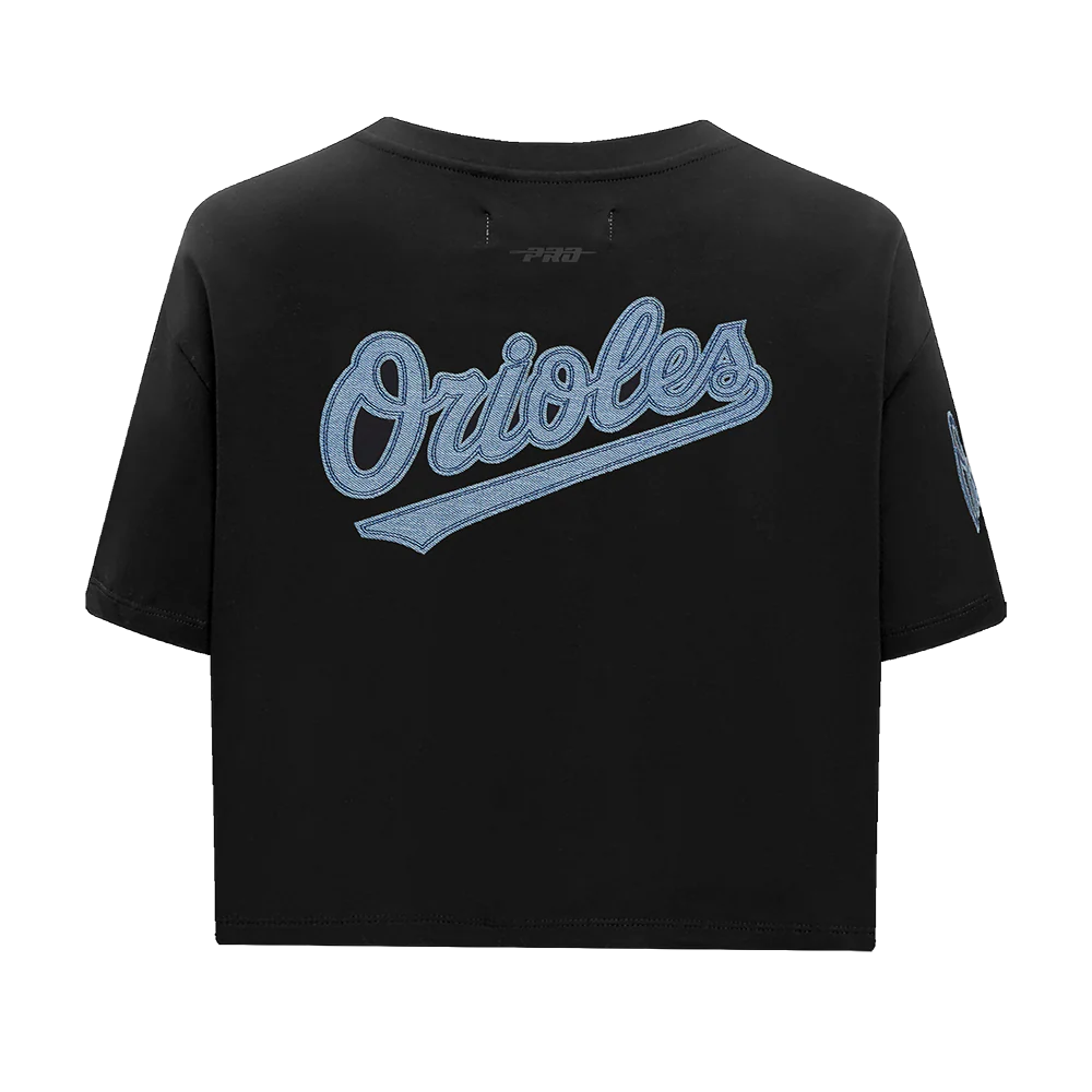 MLB BALTIMORE ORIOLES VARSITY BLUES WOMEN'S BOXY TOP (BLACK) - Image 3