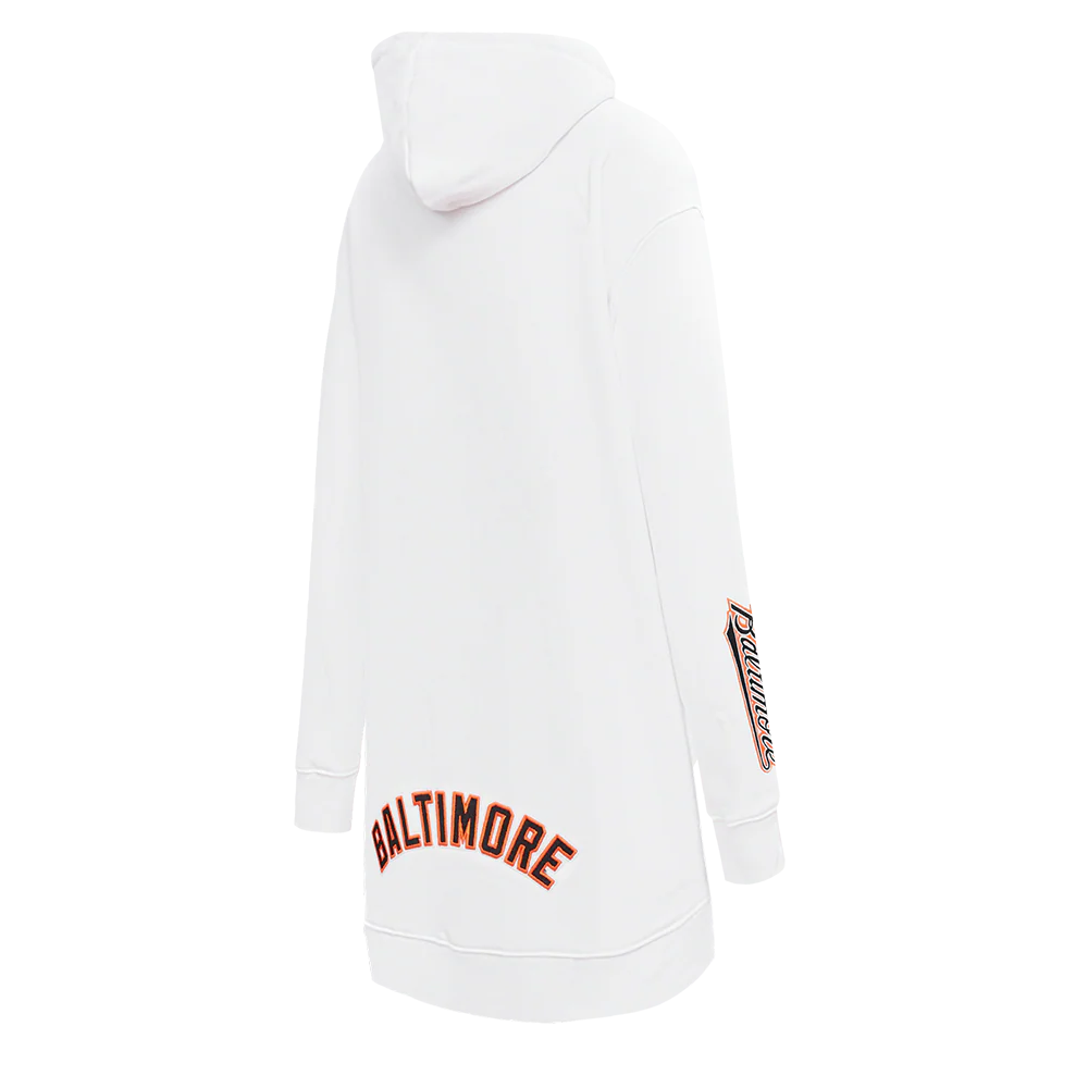 MLB BALTIMORE ORIOLES CLASSIC WOMEN'S FLEECE HOODIE DRESS (WHITE) - Image 4
