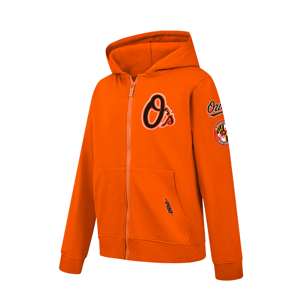MLB BALTIMORE ORIOLES CLASSIC CHENILLE BIG BOY'S FLEECE FULL ZIP HOODIE (ORANGE) - Image 3