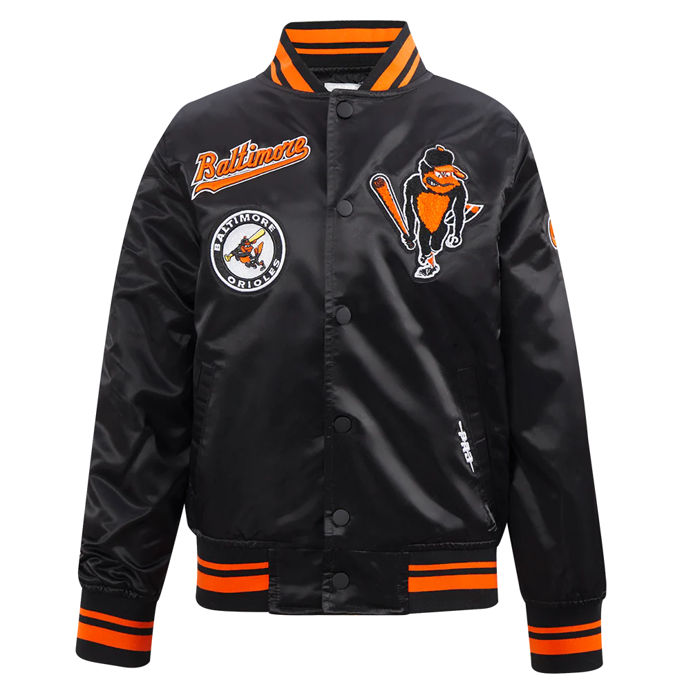 MLB BALTIMORE ORIOLES RETRO CLASSIC BIG BOYS RIB SATIN JACKET (BLACK/ORANGE)