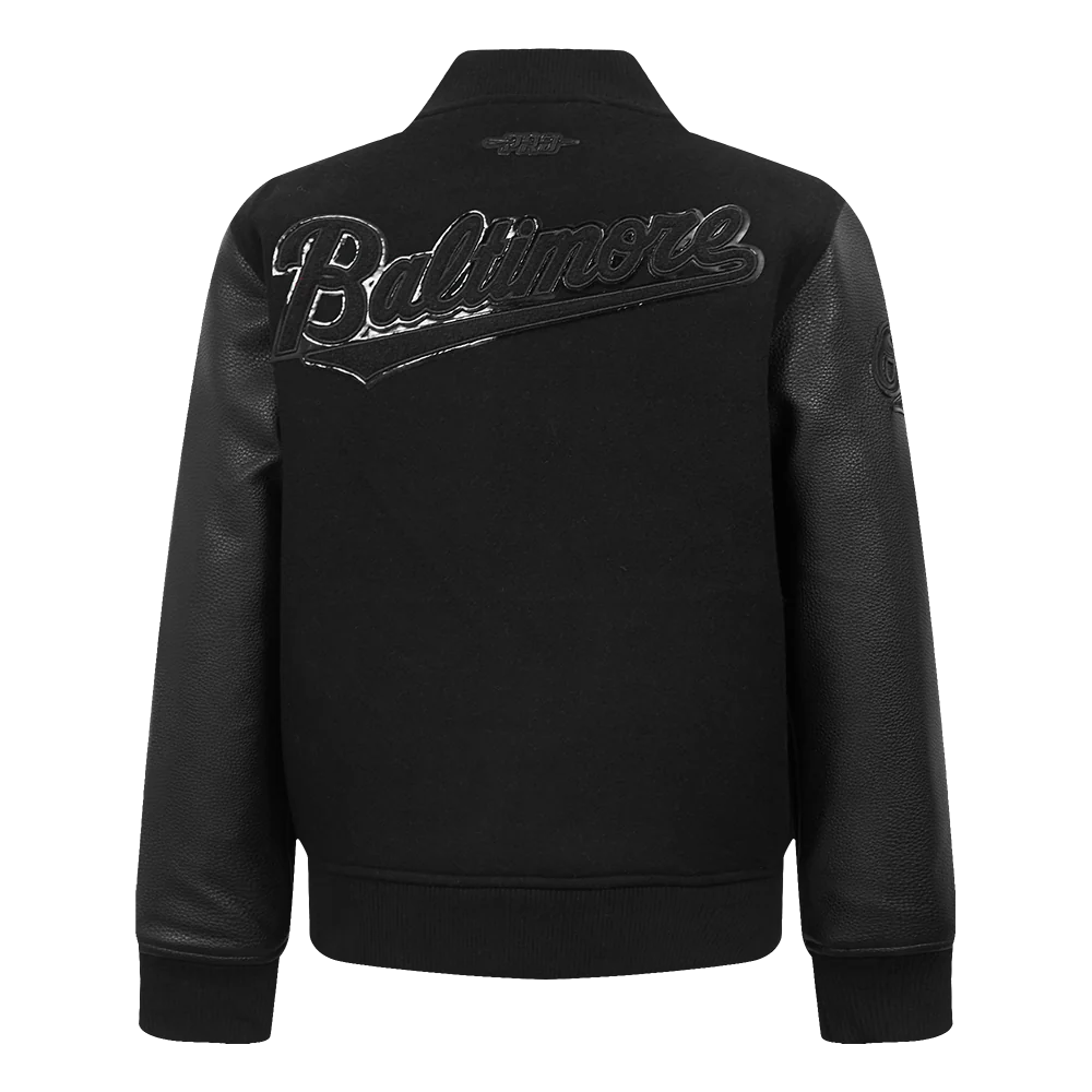MLB BALTIMORE ORIOLES TRIPLE BLACK BIG BOYS WOOL VARSITY JACKET (JET BLACK) - Image 3