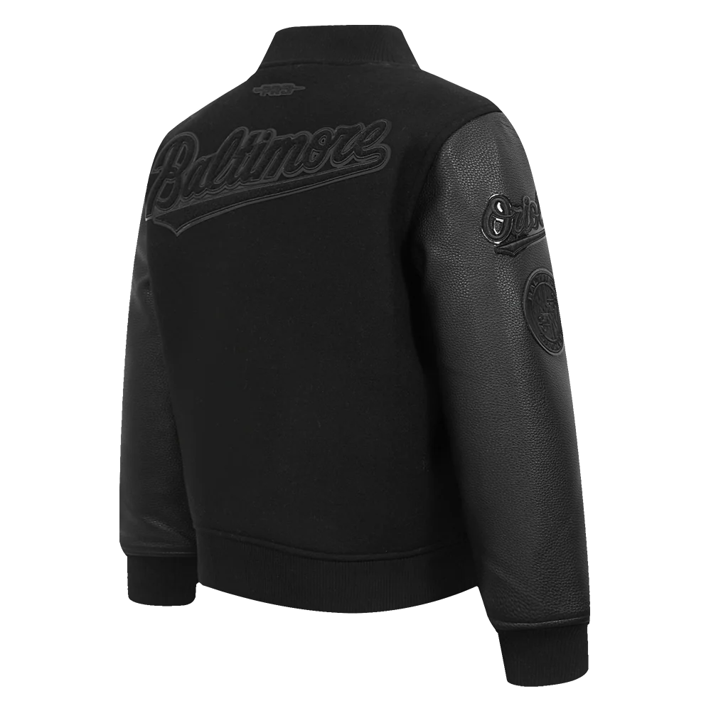 MLB BALTIMORE ORIOLES TRIPLE BLACK BIG BOYS WOOL VARSITY JACKET (JET BLACK) - Image 4