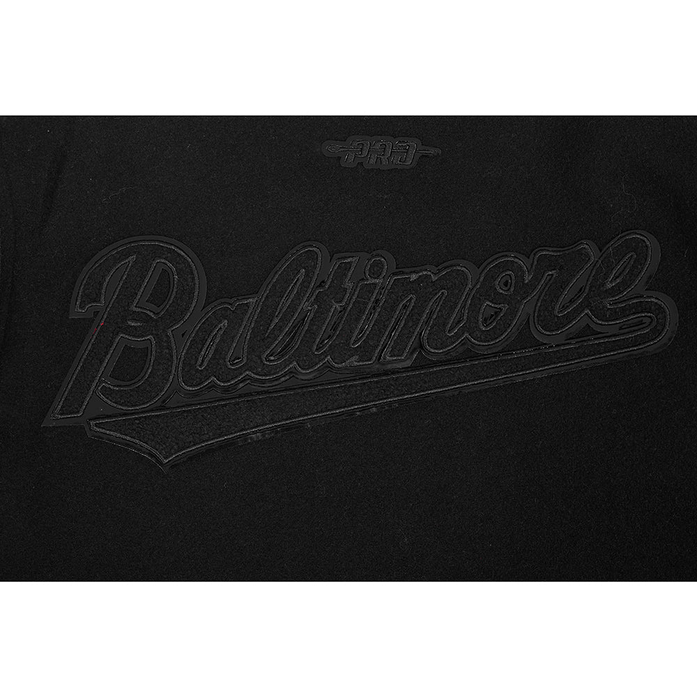 MLB BALTIMORE ORIOLES TRIPLE BLACK BIG BOYS WOOL VARSITY JACKET (JET BLACK) - Image 5