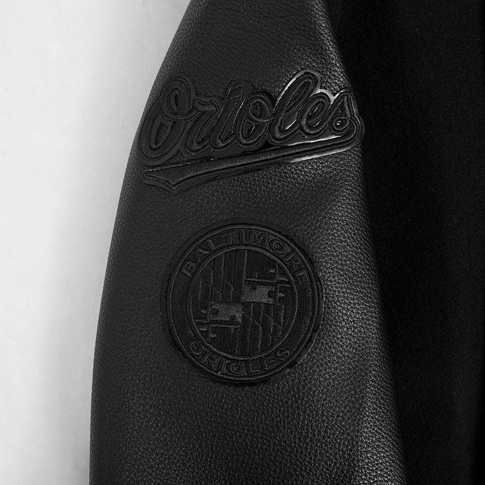 MLB BALTIMORE ORIOLES TRIPLE BLACK BIG BOYS WOOL VARSITY JACKET (JET BLACK) - Image 6