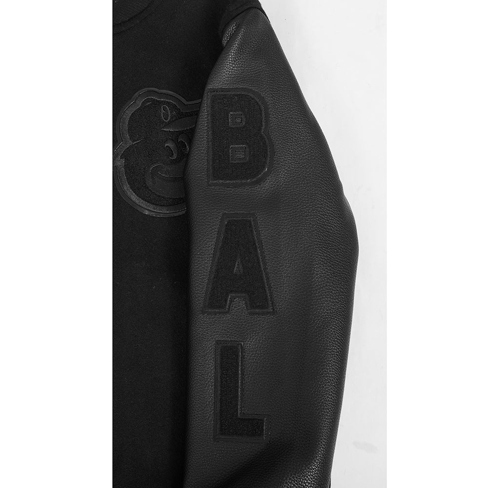 MLB BALTIMORE ORIOLES TRIPLE BLACK BIG BOYS WOOL VARSITY JACKET (JET BLACK) - Image 7