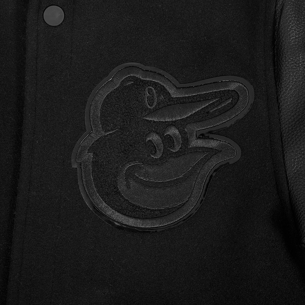 MLB BALTIMORE ORIOLES TRIPLE BLACK BIG BOYS WOOL VARSITY JACKET (JET BLACK) - Image 8