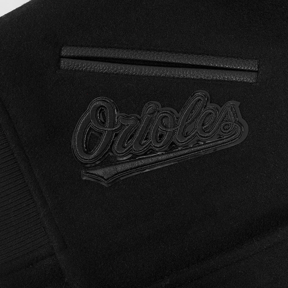 MLB BALTIMORE ORIOLES TRIPLE BLACK BIG BOYS WOOL VARSITY JACKET (JET BLACK) - Image 9