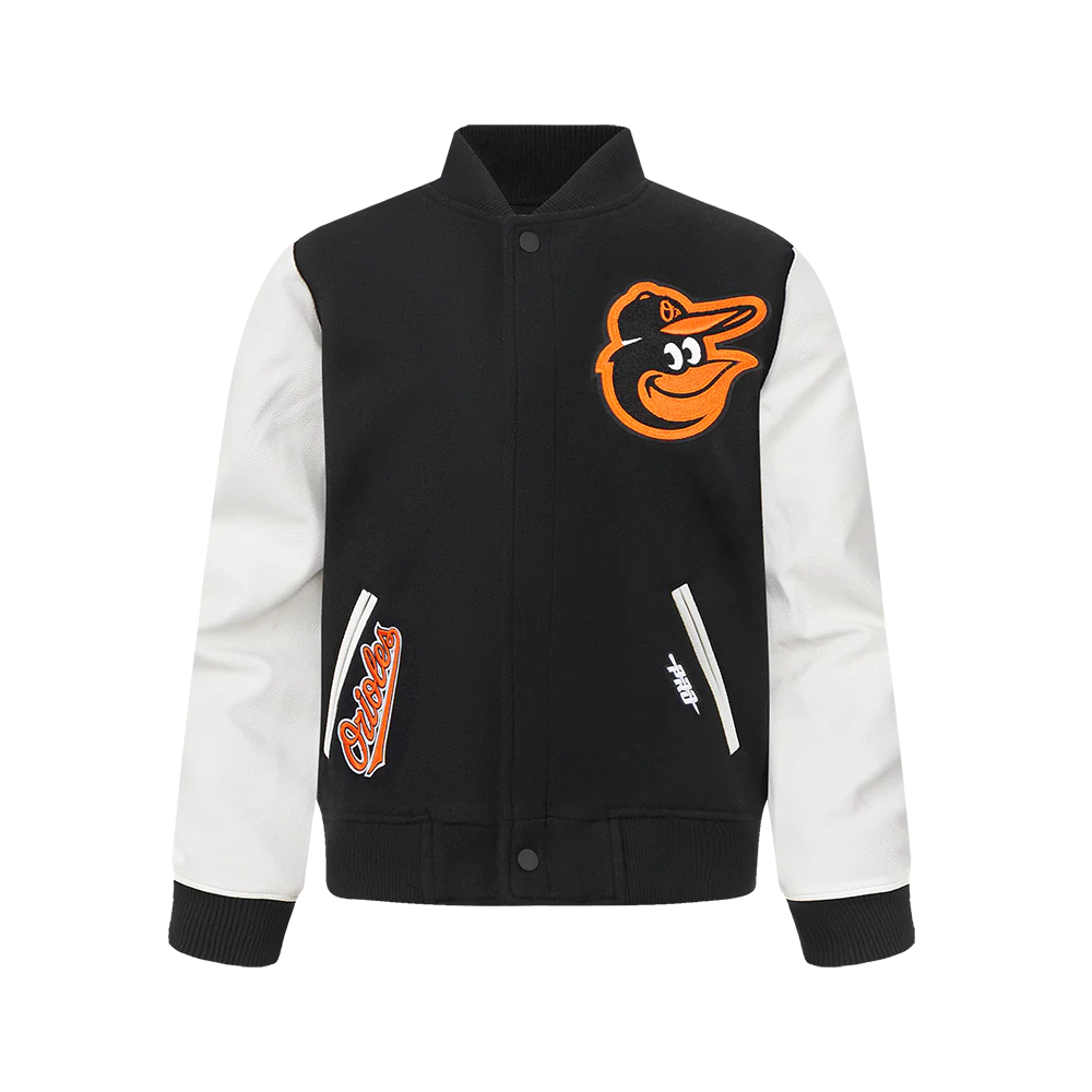 MLB BALTIMORE ORIOLES CLASSIC BIG BOYS WOOL VARSITY JACKET (BLACK/WHITE)