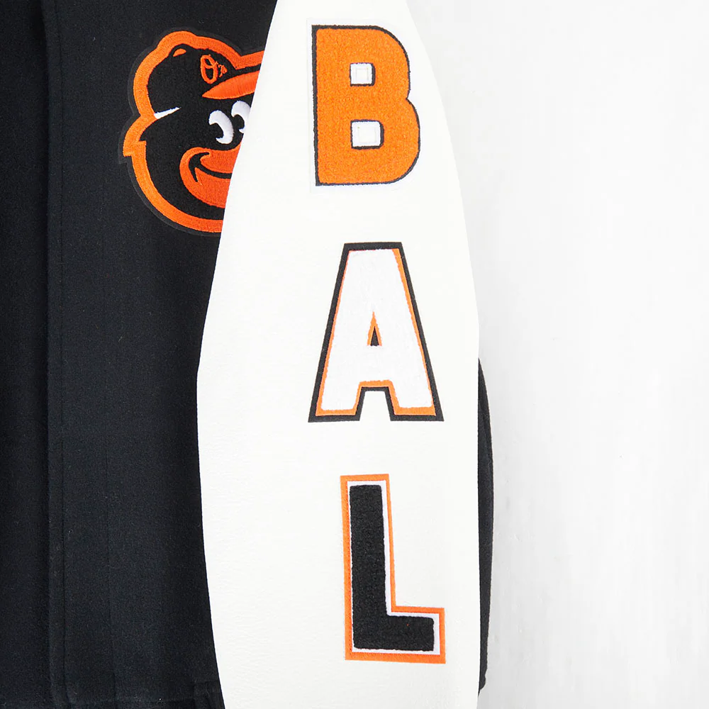 MLB BALTIMORE ORIOLES CLASSIC BIG BOYS WOOL VARSITY JACKET (BLACK/WHITE) - Image 7