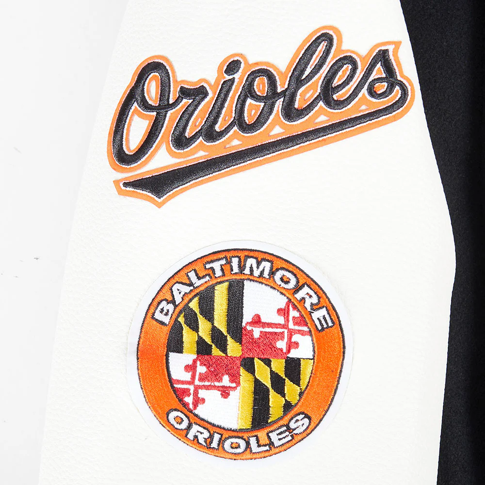 MLB BALTIMORE ORIOLES CLASSIC BIG BOYS WOOL VARSITY JACKET (BLACK/WHITE) - Image 8