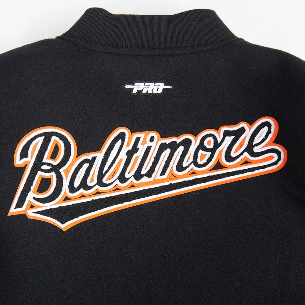 MLB BALTIMORE ORIOLES CLASSIC BIG BOYS WOOL VARSITY JACKET (BLACK/WHITE) - Image 9