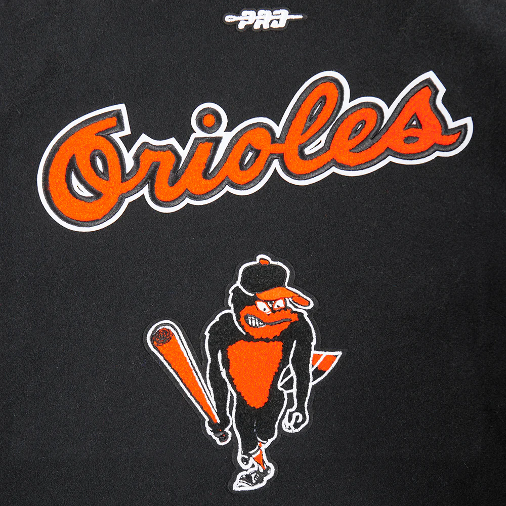 MLB BALTIMORE ORIOLES RETRO CLASSIC BIG BOYS RIB WOOL VARSITY JACKET (BLACK/ORANGE) - Image 11