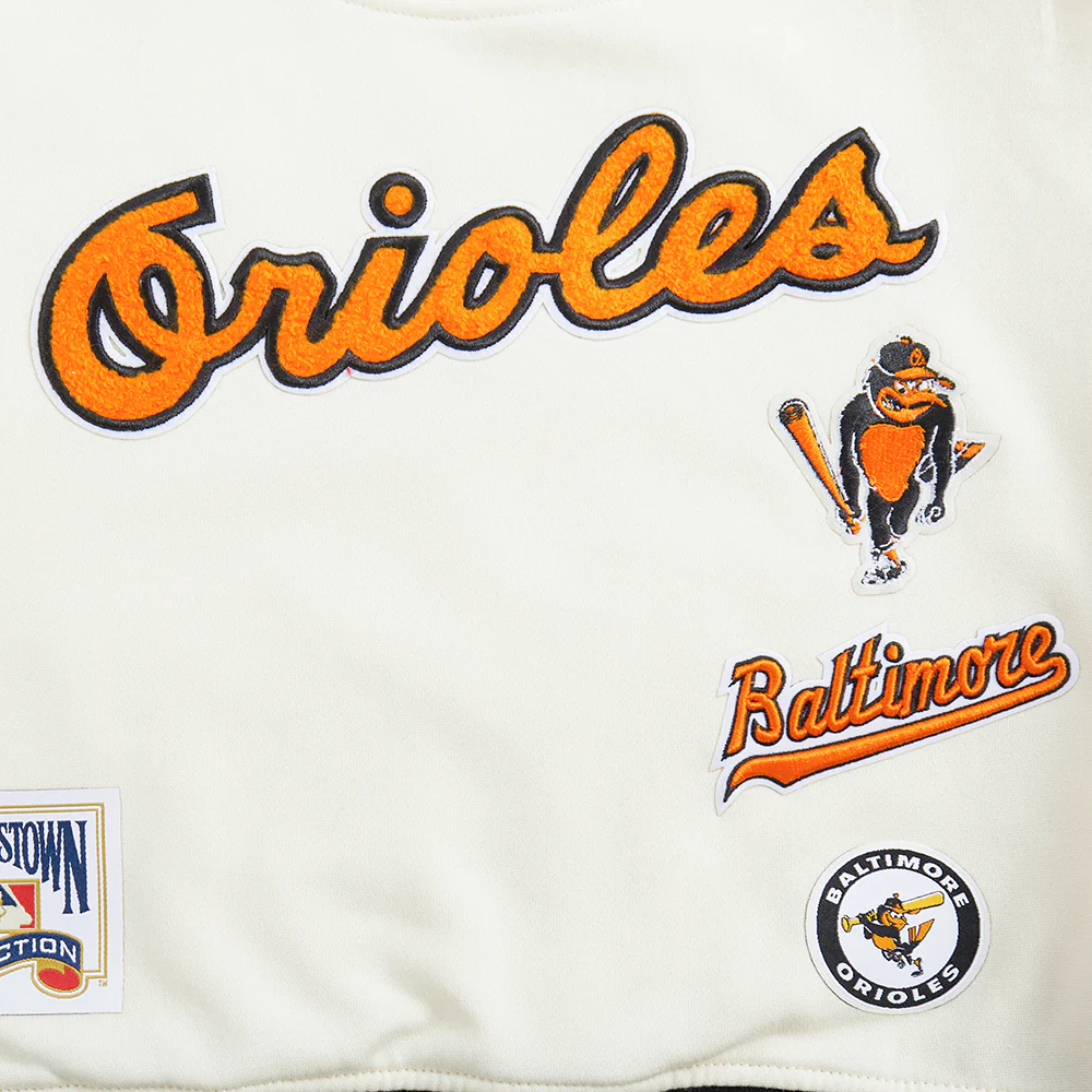 MLB BALTIMORE ORIOLES RETRO CLASSIC BIG GIRLS RIB FLEECE CREWNECK (EGGSHELL/ BLACK) - Image 7