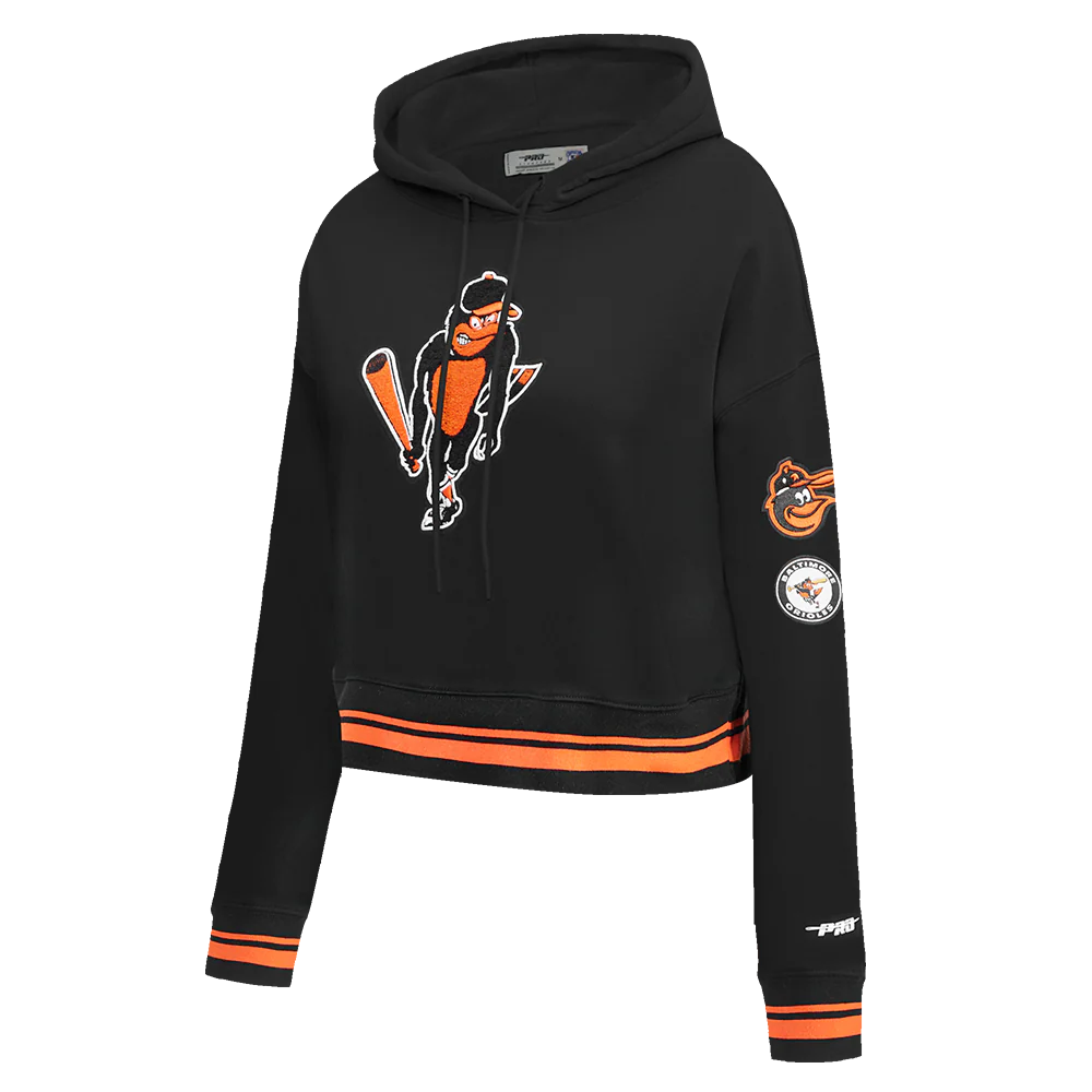 MLB BALTIMORE ORIOLES RETRO CLASSIC WOMEN'S RIB CROPPED PULLOVER HOODIE (BLACK/ORANGE) - Image 2