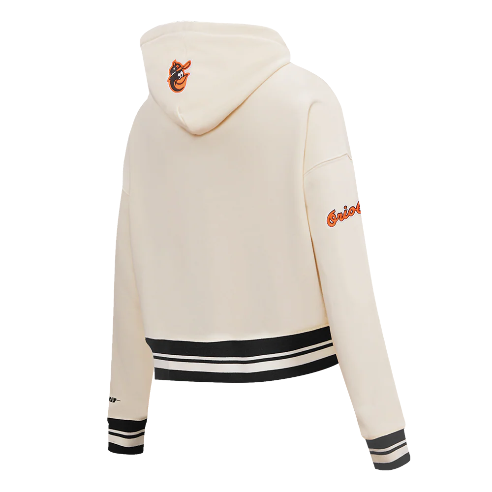 MLB BALTIMORE ORIOLES RETRO CLASSIC WOMEN'S RIB CROPPED PULLOVER HOODIE (EGGSHELL/ BLACK) - Image 4