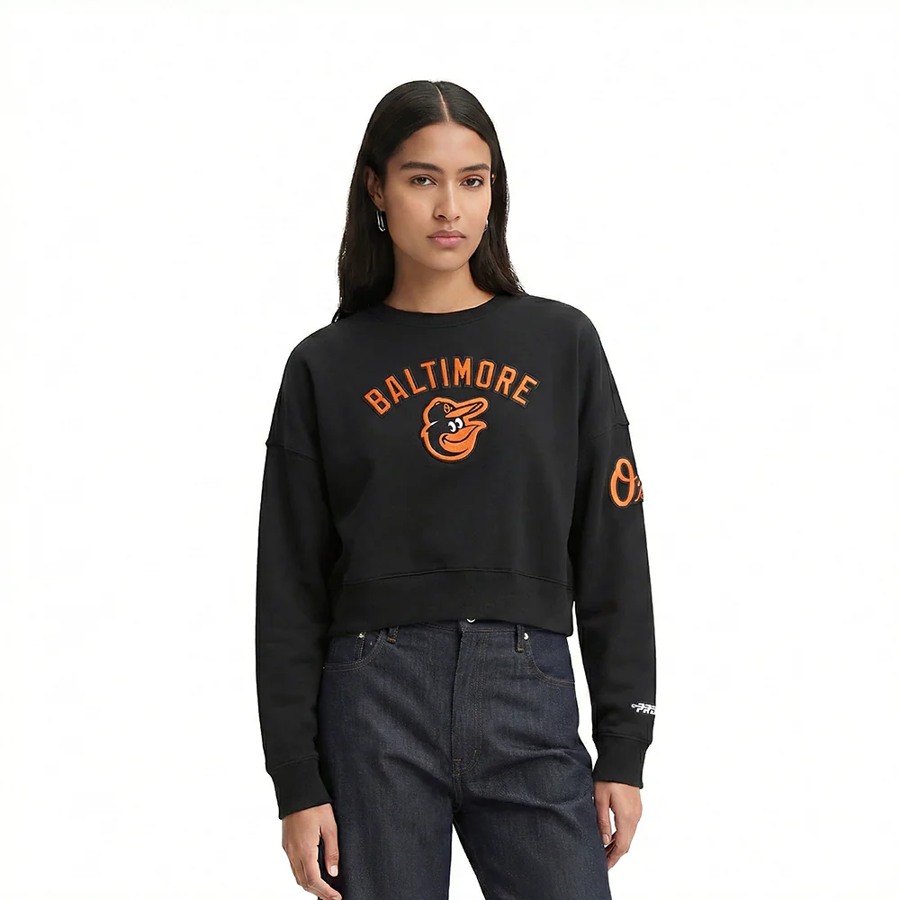 MLB BALTIMORE ORIOLES CLASSIC CHENILLE WOMEN'S FLC CREWNECK (BLACK)