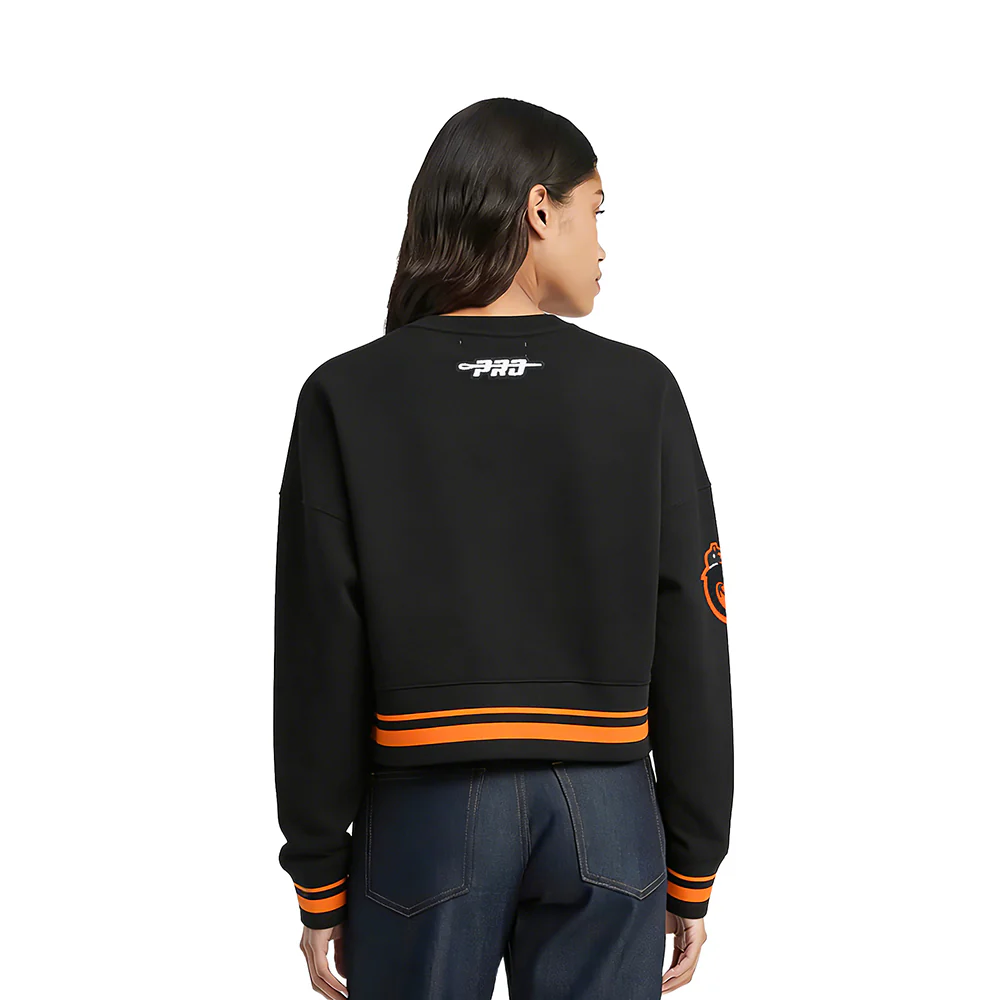 MLB BALTIMORE ORIOLES RETRO CLASSIC WOMEN'S RIB FLC CREWNECK (BLACK/ORANGE) - Image 2