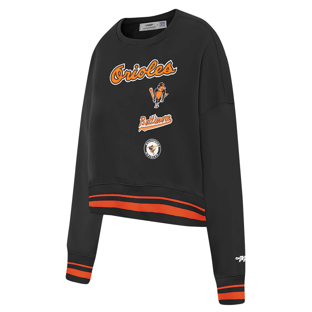 MLB BALTIMORE ORIOLES RETRO CLASSIC WOMEN'S RIB FLC CREWNECK (BLACK/ORANGE) - Image 3