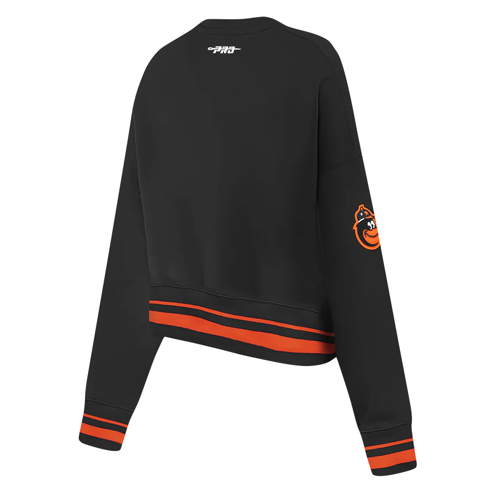MLB BALTIMORE ORIOLES RETRO CLASSIC WOMEN'S RIB FLC CREWNECK (BLACK/ORANGE) - Image 4
