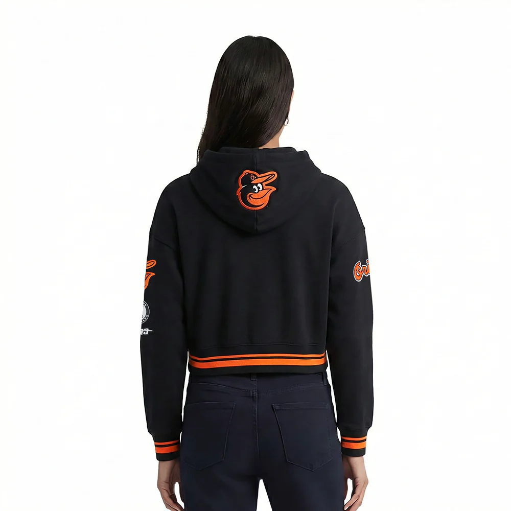 MLB BALTIMORE ORIOLES RETRO CLASSICS WOMEN'S CROPPED PULLOVER HOODIE (BLACK/ORANGE) - Image 2