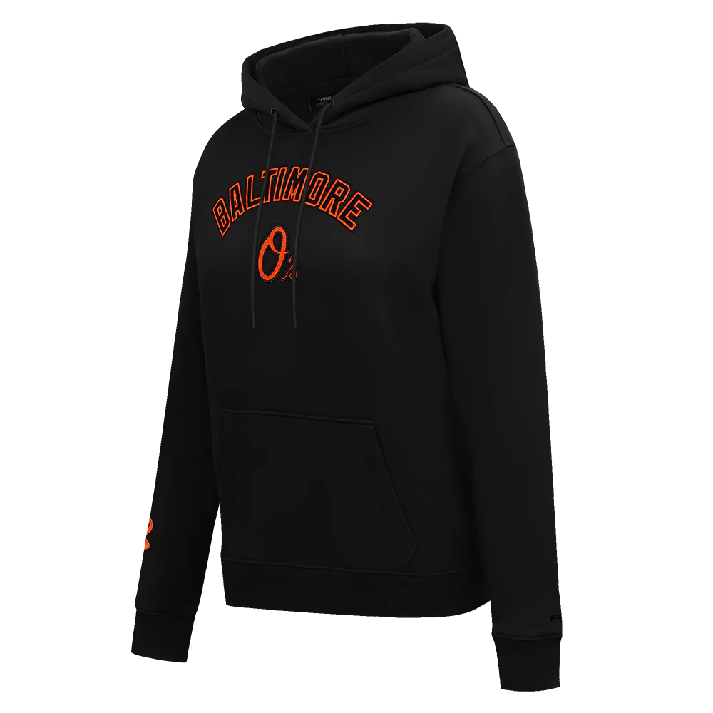 MLB BALTIMORE ORIOLES CLASSIC WOMEN'S FLEECE PULLOVER HOODIE (BLACK) - Image 2