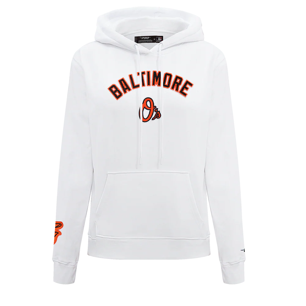 MLB BALTIMORE ORIOLES CLASSIC WOMEN'S FLEECE PULLOVER HOODIE (WHITE)