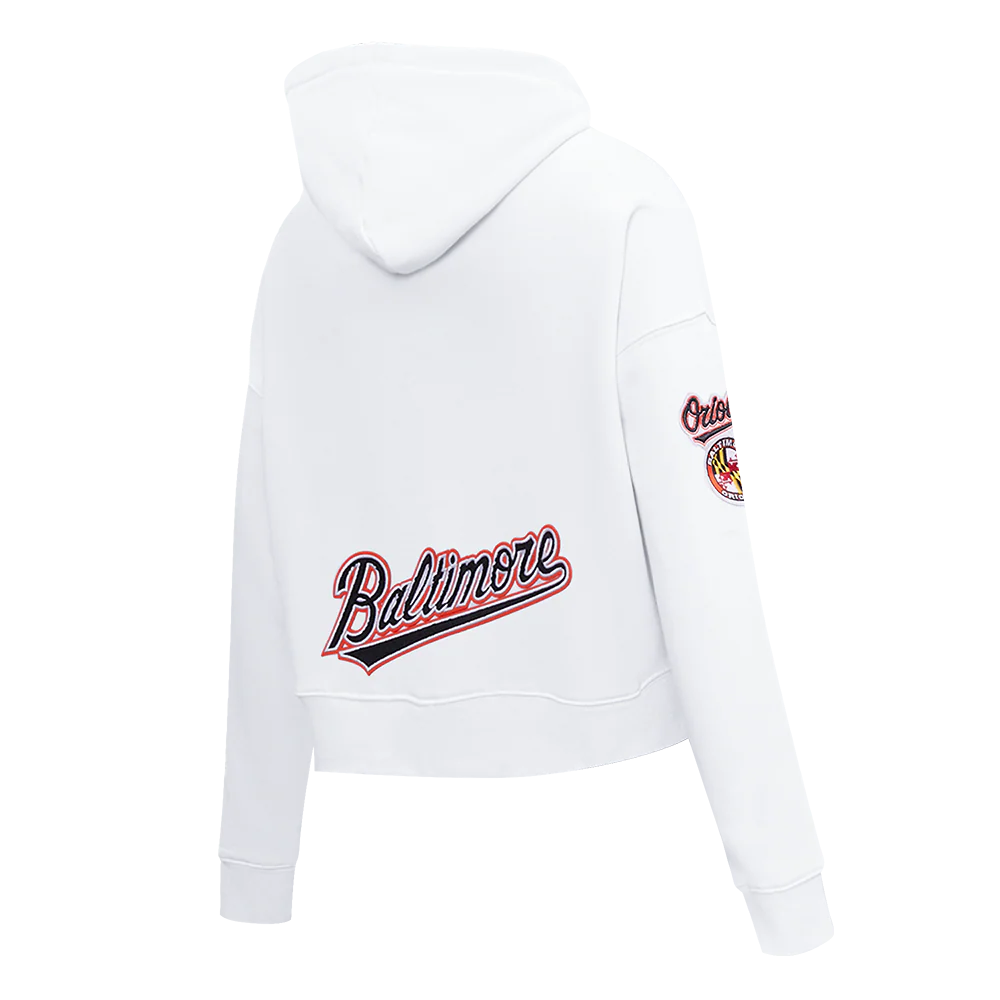 MLB BALTIMORE ORIOLES CLASSIC WOMEN'S FLEECE CROPPED PULLOVER HOODIE (WHITE) - Image 4