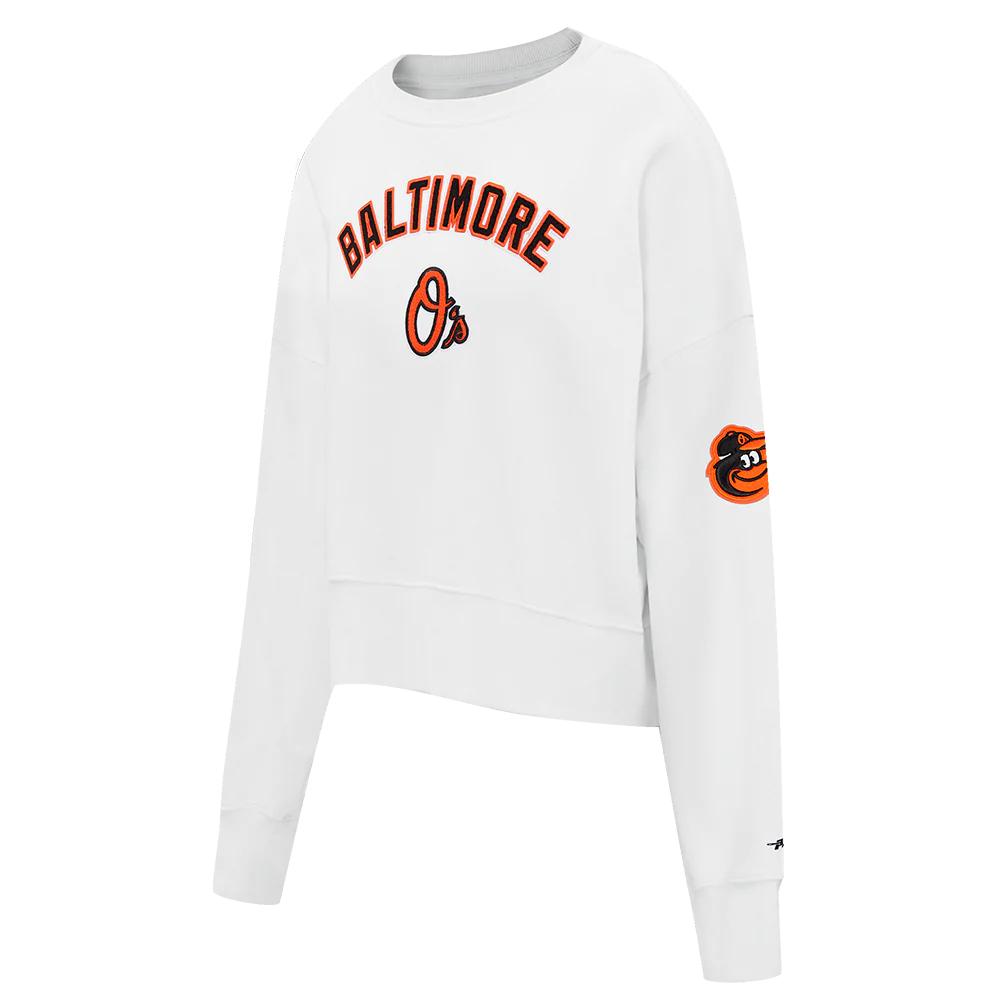 MLB BALTIMORE ORIOLES CLASSIC WOMEN'S FLEECE CREWNECK (WHITE) - Image 2