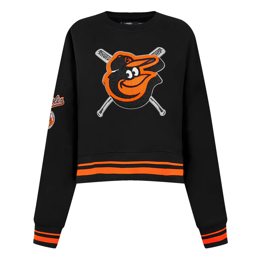 MLB BALTIMORE ORIOLES MASHUP WOMEN'S RIB CREWNECK (BLACK/ORANGE)