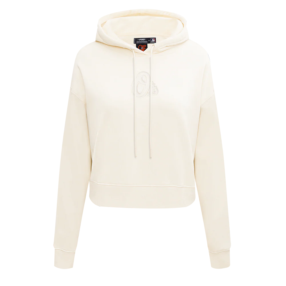 MLB BALTIMORE ORIOLES NEUTRAL WOMEN'S CROPPED PULLOVER HOODIE (EGGSHELL) - Image 7