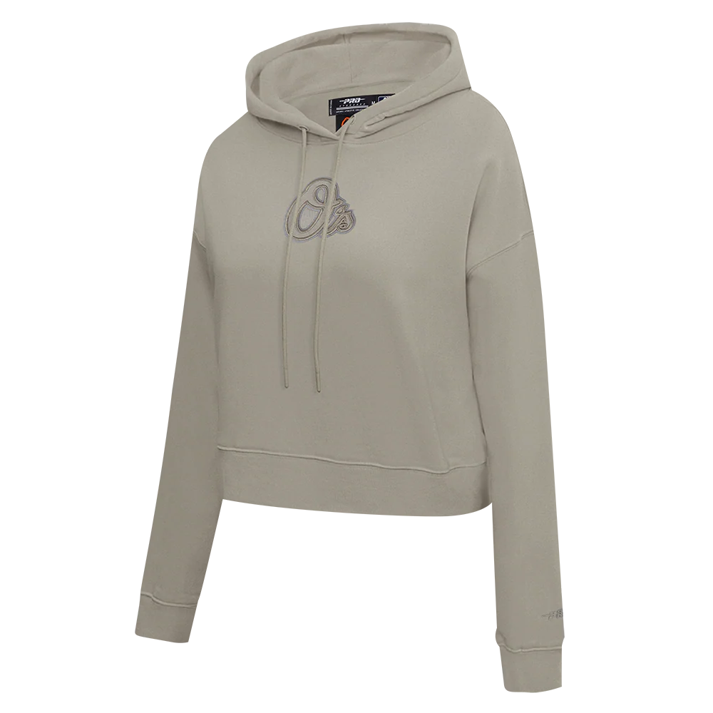 MLB BALTIMORE ORIOLES NEUTRAL WOMEN'S CROPPED PULLOVER HOODIE (TAUPE) - Image 2