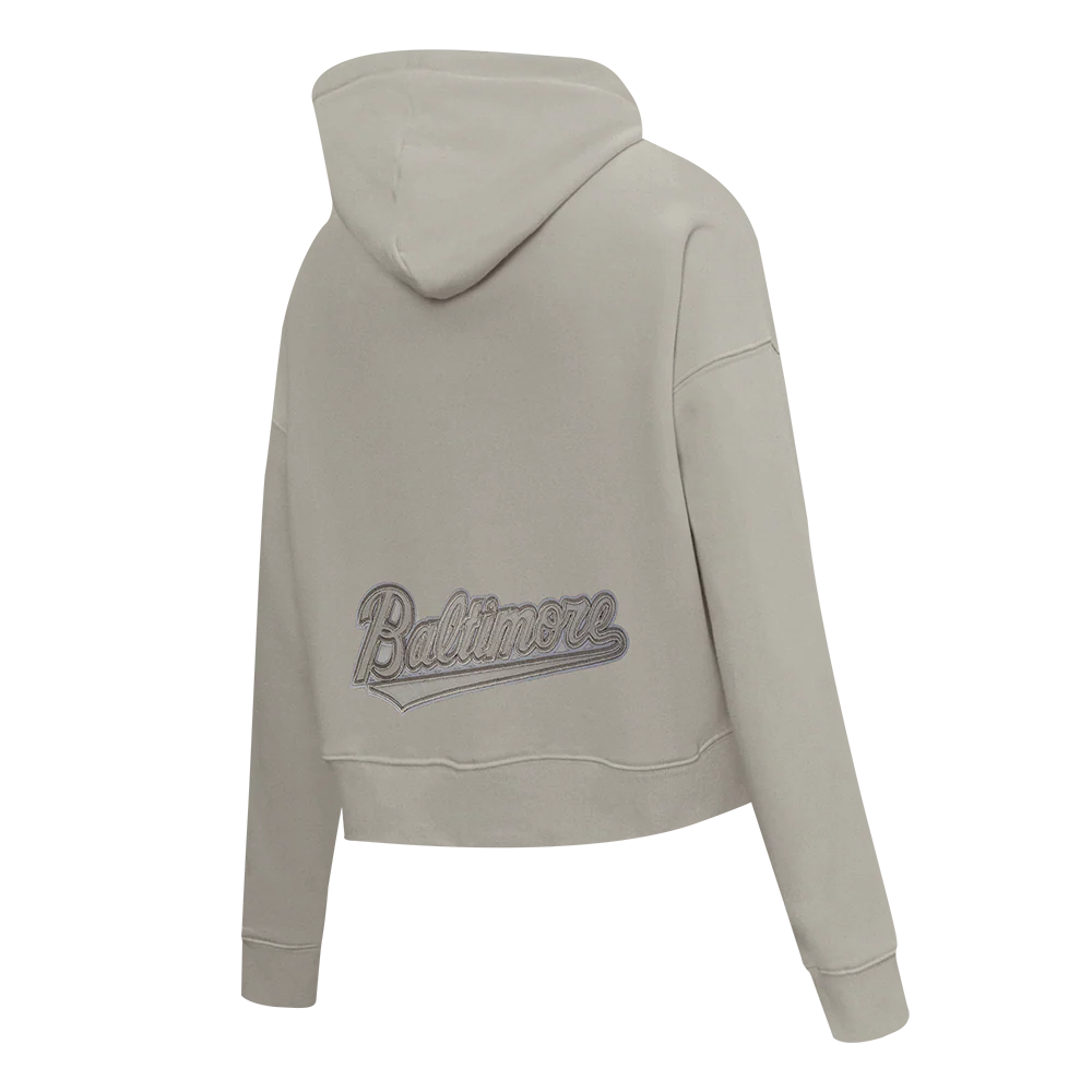 MLB BALTIMORE ORIOLES NEUTRAL WOMEN'S CROPPED PULLOVER HOODIE (TAUPE) - Image 4