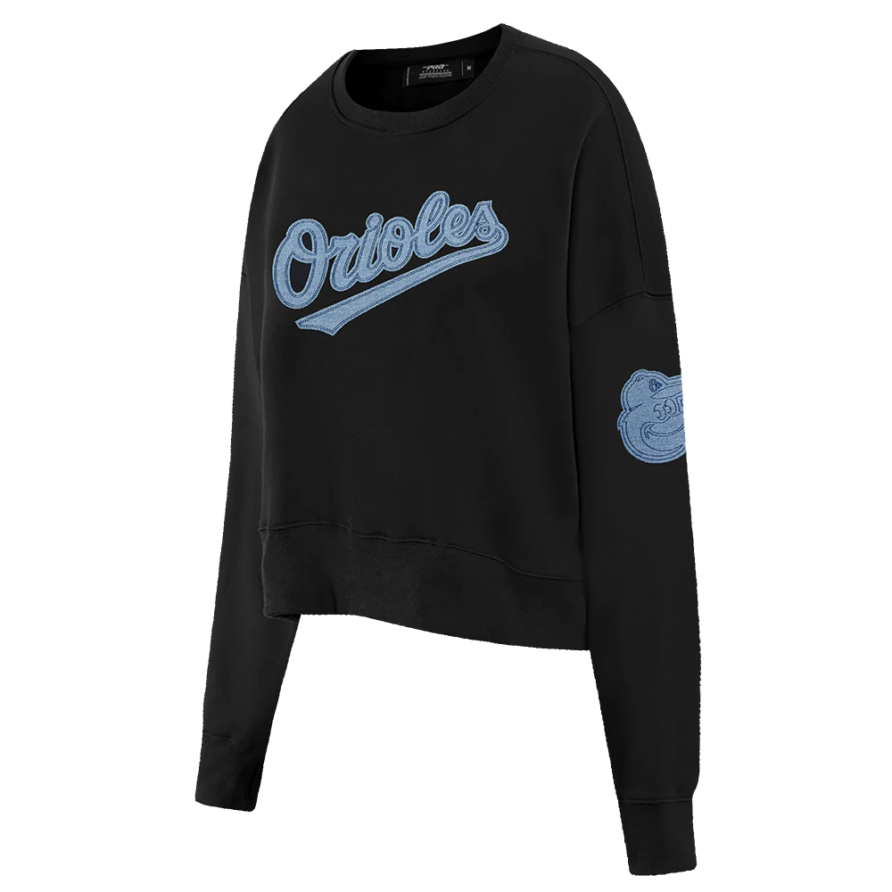 MLB BALTIMORE ORIOLES VARSITY BLUES WOMEN'S CREWNECK (BLACK) - Image 2