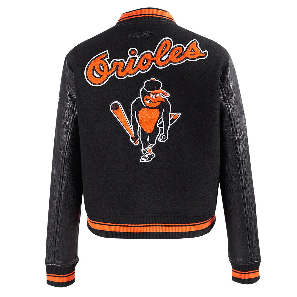 MLB BALTIMORE ORIOLES RETRO CLASSIC WOMEN'S RIB WOOL VARSITY JACKET (BLACK/ORANGE) - Image 3