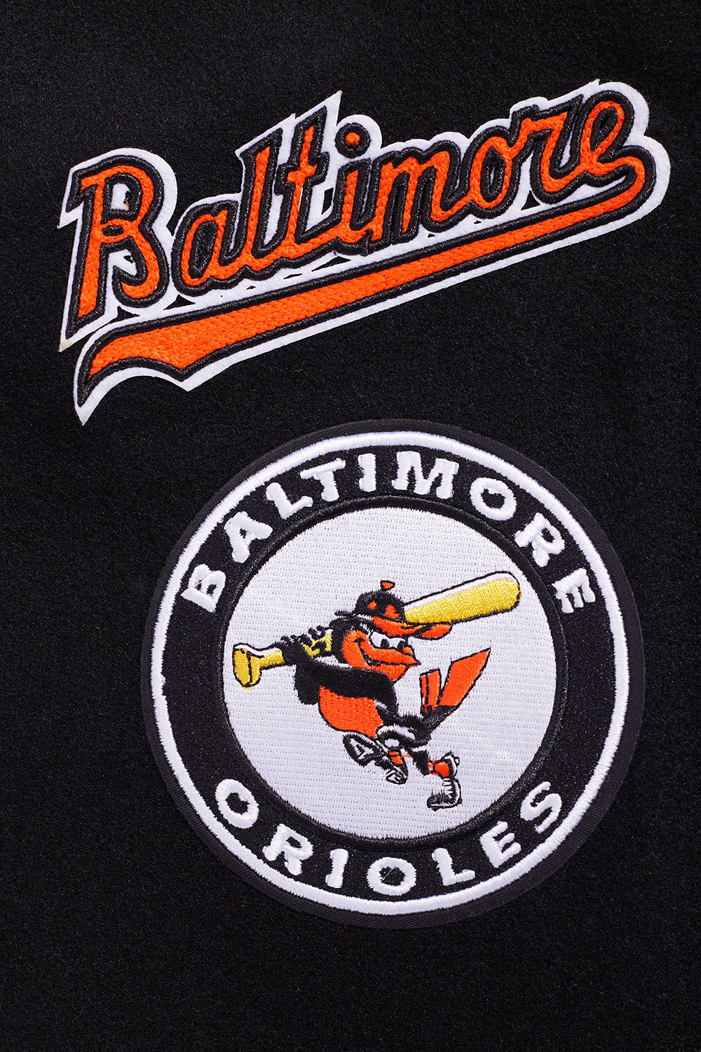 MLB BALTIMORE ORIOLES RETRO CLASSIC WOMEN'S RIB WOOL VARSITY JACKET (BLACK/ORANGE) - Image 5