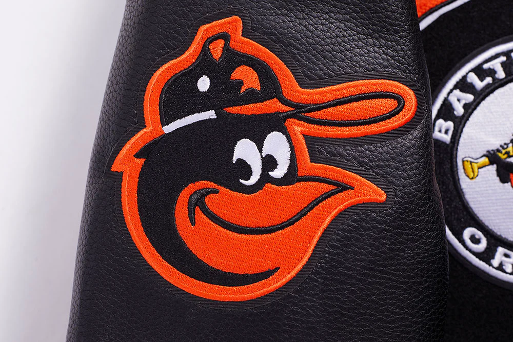 MLB BALTIMORE ORIOLES RETRO CLASSIC WOMEN'S RIB WOOL VARSITY JACKET (BLACK/ORANGE) - Image 8