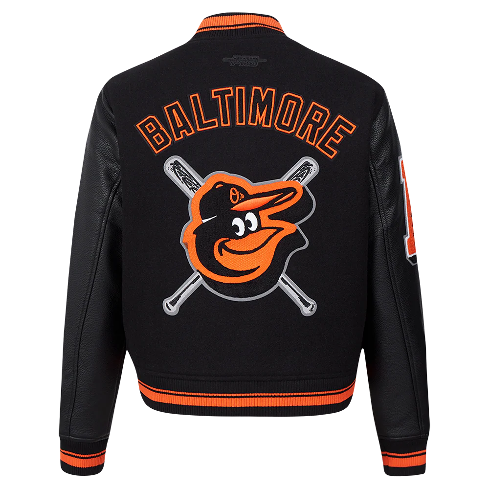 MLB BALTIMORE ORIOLES MASHUP WOMEN'S RIB WOOL VARSITY JACKET (BLACK/ORANGE) - Image 3