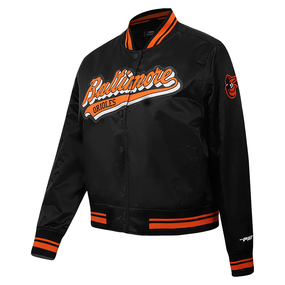 MLB BALTIMORE ORIOLES SCRIPT TAIL WOMEN'S SATIN JACKET (BLACK/ORANGE) - Image 2