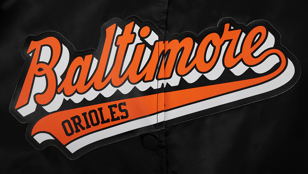 MLB BALTIMORE ORIOLES SCRIPT TAIL WOMEN'S SATIN JACKET (BLACK/ORANGE) - Image 5