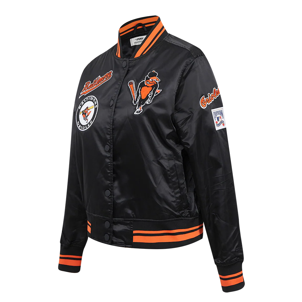 MLB BALTIMORE ORIOLES RETRO CLASSIC WOMEN'S RIB SATIN JACKET (BLACK/ORANGE) - Image 6