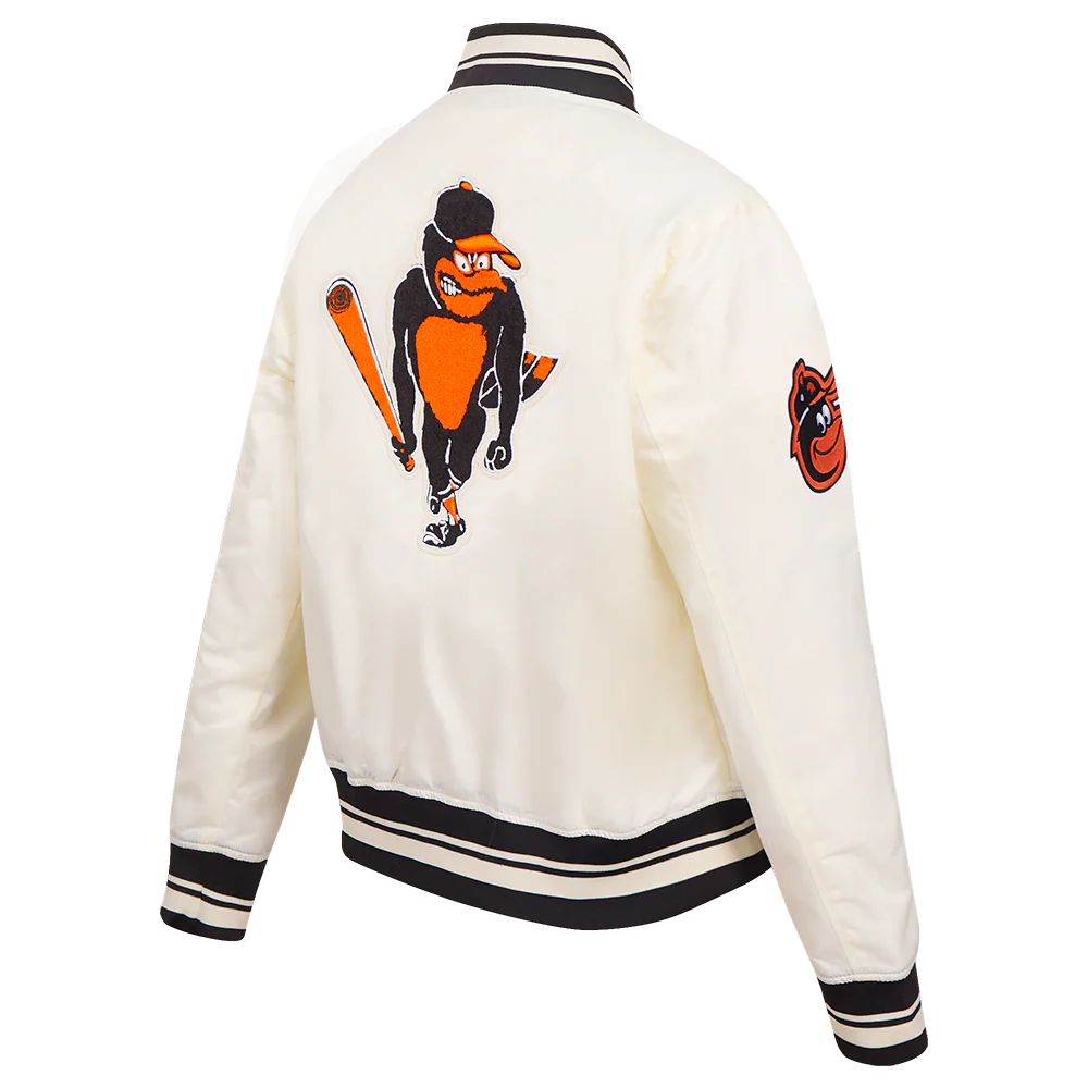 MLB BALTIMORE ORIOLES RETRO CLASSIC WOMEN'S RIB SATIN JACKET (EGGSHELL/ BLACK) - Image 8