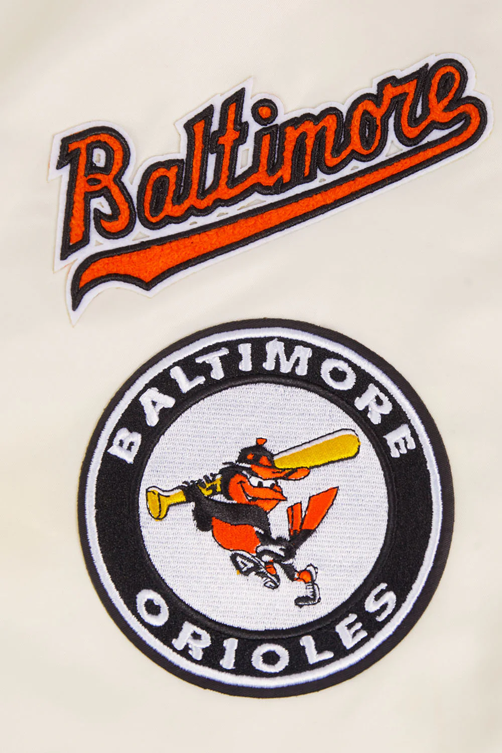 MLB BALTIMORE ORIOLES RETRO CLASSIC WOMEN'S RIB SATIN JACKET (EGGSHELL/ BLACK) - Image 9