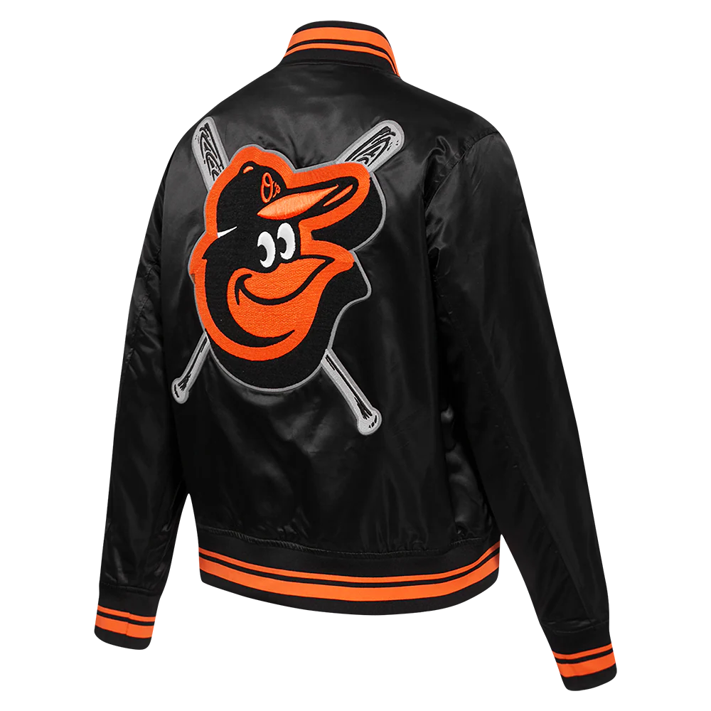 MLB BALTIMORE ORIOLES MASHUP WOMEN'S RIB SATIN JACKET (BLACK/ORANGE) - Image 4